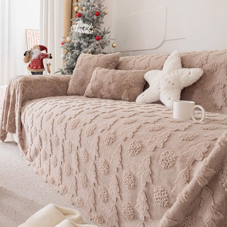 Sofabezug aus Plüschstoff mit 3D-Weihnachtsbaummuster und kuscheliger konkav-konvexer Textur