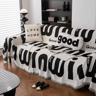 Sofabezug mit mutiger Typografie