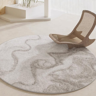 Leicht zu reinigender Teppich Misty Wave Zen Garden, rund, spritzwassergeschützt, haustierfreundlich, moderner runder Plüschteppich für das Wohnzimmer