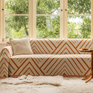 Sofabezug mit geometrischem Rostmuster und Chevron