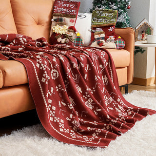 Nordische Weihnachts-Strickdecke, kuscheliges Elchdesign, mit wendbarem Plaid und Sherpa