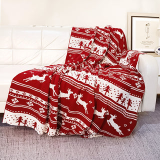 Strickdecke mit nordischem Rentier, festliches Schneeflocken- und Rentier-Design für gemütliche Weihnachtsdeko