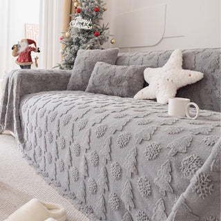 Sofabezug aus Plüschstoff mit 3D-Weihnachtsbaummuster und kuscheliger konkav-konvexer Textur