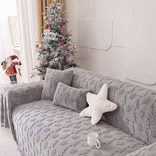 Sofabezug aus Plüschstoff mit 3D-Weihnachtsbaummuster und kuscheliger konkav-konvexer Textur