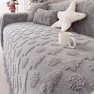 Sofabezug aus Plüschstoff mit 3D-Weihnachtsbaummuster und kuscheliger konkav-konvexer Textur