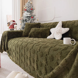 Sofabezug aus Plüschstoff mit 3D-Weihnachtsbaummuster und kuscheliger konkav-konvexer Textur