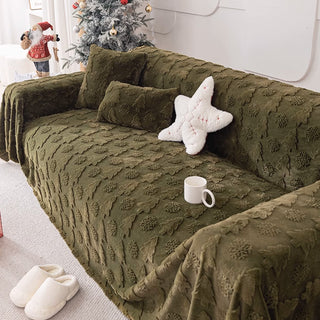 Sofabezug aus Plüschstoff mit 3D-Weihnachtsbaummuster und kuscheliger konkav-konvexer Textur