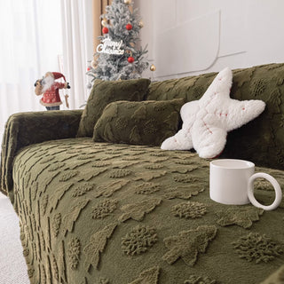 Sofabezug aus Plüschstoff mit 3D-Weihnachtsbaummuster und kuscheliger konkav-konvexer Textur