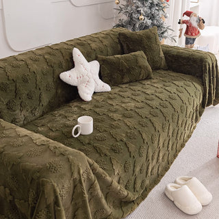 Sofabezug aus Plüschstoff mit 3D-Weihnachtsbaummuster und kuscheliger konkav-konvexer Textur