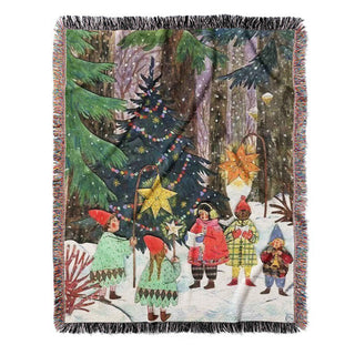 Decke aus Gobelin an Heiligabend, kuschelige Decke mit lebhaftem Weihnachtsmotiv und gewebten Details