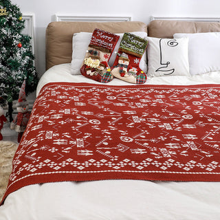 Nordische Weihnachts-Strickdecke, kuscheliges Elchdesign, mit wendbarem Plaid und Sherpa