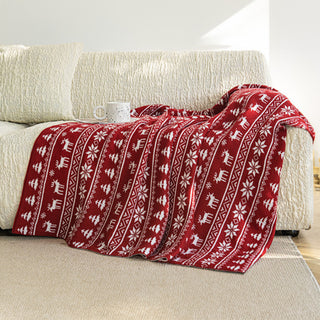 Strickdecke mit nordischem Rentier, festliches Schneeflocken- und Rentier-Design für gemütliche Weihnachtsdeko