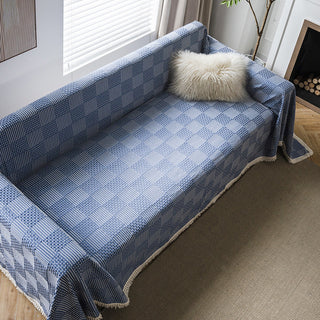 Sofabezug aus strukturiertem Indigo-Patchwork
