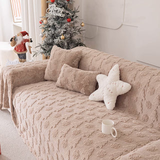 Sofabezug aus Plüschstoff mit 3D-Weihnachtsbaummuster und kuscheliger konkav-konvexer Textur