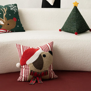 Weihnachtsstern-Kissen aus Kord mit Pompons, festliche Weihnachtsdekoration