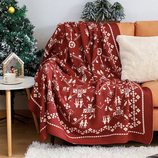 Nordische Weihnachts-Strickdecke, kuscheliges Elchdesign, mit wendbarem Plaid und Sherpa