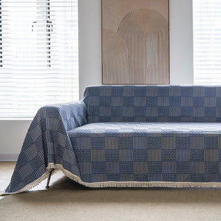 Sofabezug aus strukturiertem Indigo-Patchwork