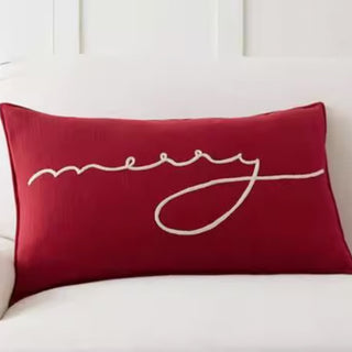 Weihnachtsstern-Kissen aus Kord mit Pompons, festliche Weihnachtsdekoration