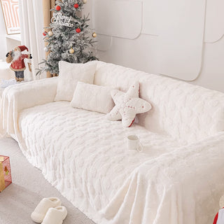 Sofabezug aus Plüschstoff mit 3D-Weihnachtsbaummuster und kuscheliger konkav-konvexer Textur