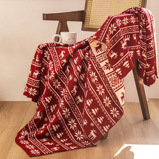 Strickdecke mit nordischem Rentier, festliches Schneeflocken- und Rentier-Design für gemütliche Weihnachtsdeko