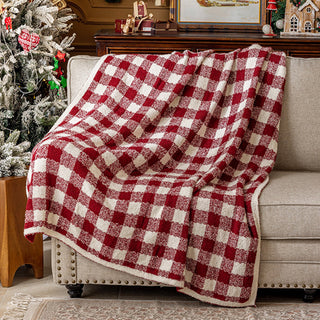 Klassisches Sherpa-Plaid von Buffalo, kariertes Design, rot-weiß, kariert, mit weichem Futter für kuscheligen Tragekomfort